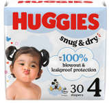 Huggies Snug & Dry Disposable Diapers size 4 – Case of 4 Packs, 30 Count Each