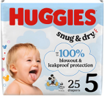 Huggies Snug & Dry Disposable Diapers – Size 5 (Case of 4 Packs, 25 Count Each)