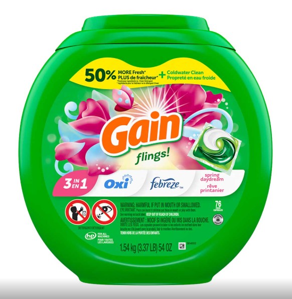 Gain Flings Laundry Detergent Pacs, 76 Count, Spring Daydream Scent, 3 in 1 HE Detergent Pacs with Oxi Boost and Febreeze